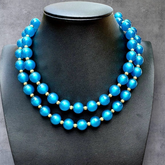 Jewelry - MOONGLOW Dark Blue Lucite Double-Strand Necklace, Vintage